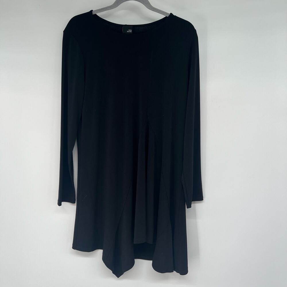 Lisa Bayne Asymmetric Hem Mini TunicTop Womens Large Petite Black Lagenlook